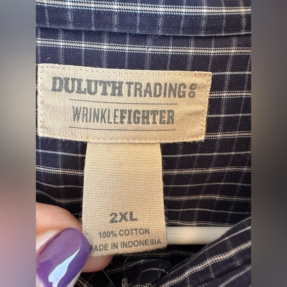 Duluth Trading Mens Cotton Shirt 2XL Nightfall Blue Button Up Long Sleeve Pocket - Picture 3 of 7